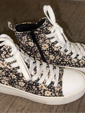art class Black Floral High-Top Sneakers with Cream Accents